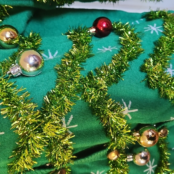 V-neck Ugly Christmas Sweater w/ Ornaments, Bells, and Tinsel - Picture 2 of 5
